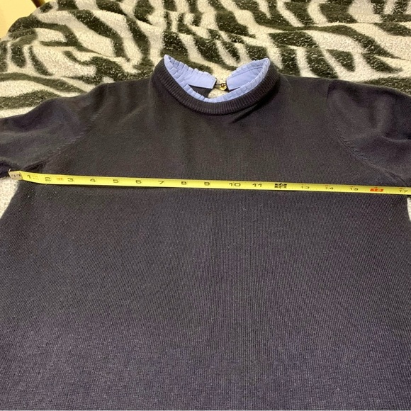 Vince Camuto Sweater Dress Periwinkle Trim Neck Cuffs Keyhole Back Navy Preppy - Picture 5 of 6